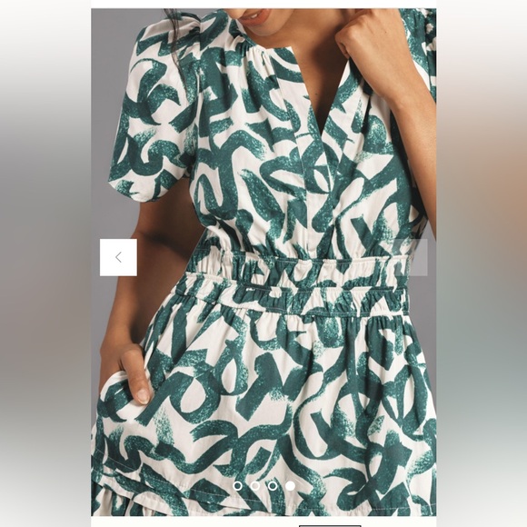Anthropologie The Somerset Mini Dress Dark Green white short sleeve medium NEW - Picture 5 of 13